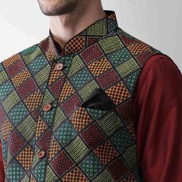 kisah Men Checked Print Regular Fit Nehru jacket image 5
