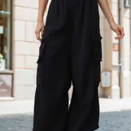 Shein High Rise Parachute Style Wide Leg Pants with Pockets-image-92