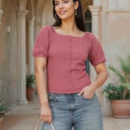 Shein Casual Puff Short Sleeves Square-Neck Stylised Crop Top-image-35