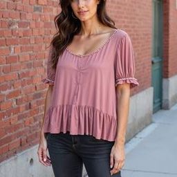 Shein Modest Lace-Detail Puff Sleeves Top-image-63