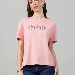 Shein Casual Short Drop-Shoulder Sleeves Chest Graphic Print Crew T-Shirt-image-69