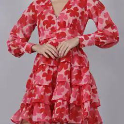 Shein Cuffed Sleeves Pleated Waist Mini Layered Dress-image-39