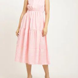 Shein Sleeveless Striped Mock Button Tiered Dress-image-1