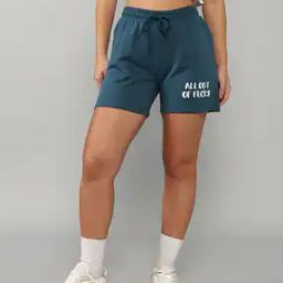 Shein Activewear Mini Length Typographic Placement Print Teal Shorts-image-1