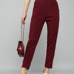 Shein Casual Wine Ankle Length Single-Pleat High Rise Pants-image-10