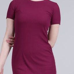 Shein Short Sleeves Ribbed Mini Wine Bodycon Dress-image-52