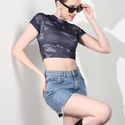 Shein Short Sleeves Camouflage Print Fitted Crop Top-picture-11
