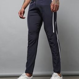 Shein Side Printed Stripes Pattern Sporty Drawstring Waist Navy Colour Full-Length Mid-Rise Straight Trank Pants-picture-38