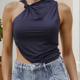 Shein Shoulder Knot Asymmetrical Hem Ruched Fitted Crop Top-image-67