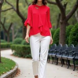 Shein Modest Cut-Out Neck Flounce Sleeves Blouse-image-23