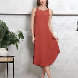 Shein Casual Midi Length Sleeveless Curved Hem Rust A-line Dress-image-23
