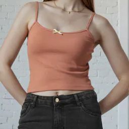 Shein Spaghetti Strap Bow Detail Ribbed Crop Cami Top-image-58