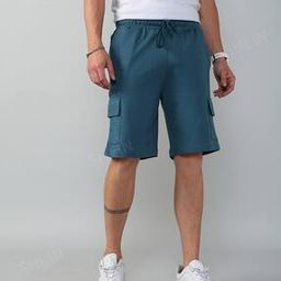Shein Casual Knee Length Teal Shorts with Insert & Flap Pockets-image-59