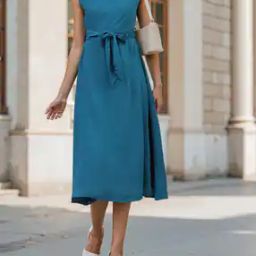 Shein Modest Sleeveless Tie-Up Belt Midi A-line Dress-image-25