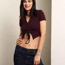 Shein Short Sleeves Ribbed Front Tie-Up Ruched Wine Crop Top-image-43