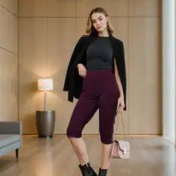 Shein High Rise Slit Hem Flared Fit Capris with Pockets-image-88