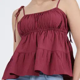 Shein Spaghetti Strap Cinched Waist Short Peplum Fitted Top-image-48