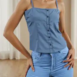 Shein Strappy Sleeves Curved Hem Fitted Short Top-image-11