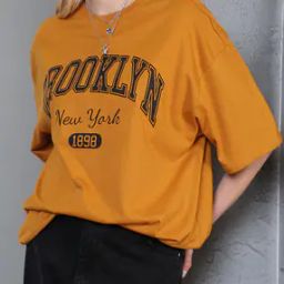 Shein Drop Shoulder Typographic Print Gold Oversized Fit Tshirt-image-31