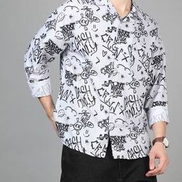 Shein Cuban Collar Full Sleeve Typographic Print Shirt-image-77