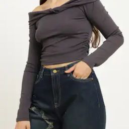 Shein Twisted Off Shoulder Full Sleeve Ruched Crop Top-image-16