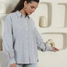 Shein Casual Stripes Cuffed Full-Length Sleeve Spread Collar Shirt-image-88