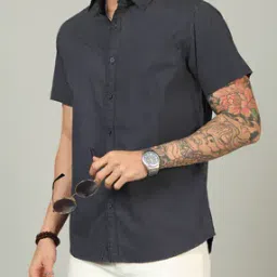 Shein Spread Collar Short Sleeve Micro Print Shirt-image-35