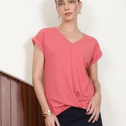 Shein Casual Roll-up Short Sleeve Regular Top with Twisted Front Detail-image-10