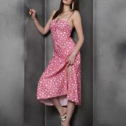 Shein Strappy Sleeves Floral Print Split Thigh Midi Dress-image-12