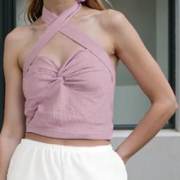 Shein Criss-Cross Halter Neck Twisted Textured Crop Top-image-50