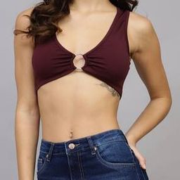 Shein Bold Deep V-Neck Micro Fitted Crop Blouse with Ring Detail-image-40