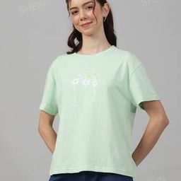 Shein Casual Drop-Shoulder Sleeves Typographic Chest Print T-Shirt-image-87
