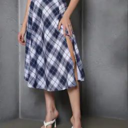 Shein Street Midi Length High Waist Checked Slit Skirt-image-1
