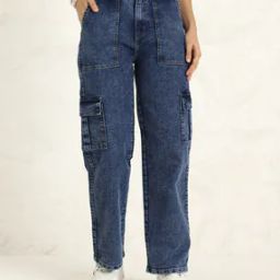Shein Full Length Stone Wash Panelled Cargo Jeans-image-14