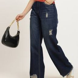 Shein Mid Wash Light Distress Frayed Hem Loose Fit Jeans-image-87
