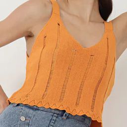 Shein Crop Length Strappy Sleeves Textured Semi Sheer Gold Fitted Top-image-57