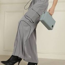 Shein Casual Contrast Piping Parachute Style Mid-Rise Cargo Pants-image-70