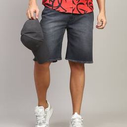 Shein Knee Length Frayed Hem Denim Shorts-image-59