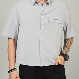 Shein Spread Collar Mock Flap Pocket Striped Relaxed Fit Shirt-image-1