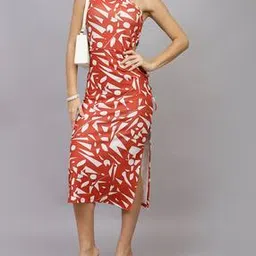Shein One Shoulder Abstract Print Cut-Out Waist Split Dress-image-3