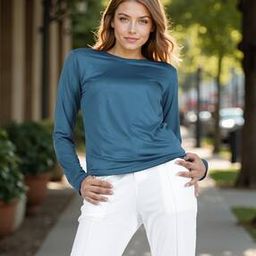 Shein Medium Length Full Sleeves Teal Relaxed Fit Tshirt-image-33