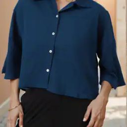 Shein Drop Shoulder Bell Sleeves Textured Boxy Fit Shirt-image-8
