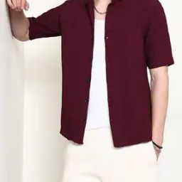 Shein Medium Length Short Sleeve Textured Wine Shirt-image-7