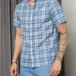 Shein Button-Down Collar Short Sleeve Checked Shirt-image-6