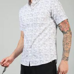 Shein Spread Collar Abstract Print Relaxed Fit Shirt with Pocket-image-95