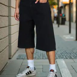 Shein Below the Knee Loose Fit Denim Shorts with Pockets-image-30