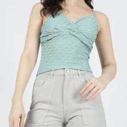 Shein Cute Spaghetti Strap Textured Wrap Detail Fitted Cami Top-image-61