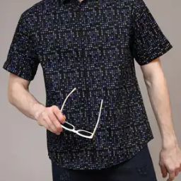 Shein Spread Collar Short Sleeve Micro Print Shirt-image-99