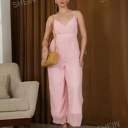 Shein Full Length Strappy Slevees Pleated Mock Wrap Jumpsuit-picture-4