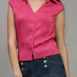 Shein Spread Collar Extended Sleeves Pleated Shirt-image-24